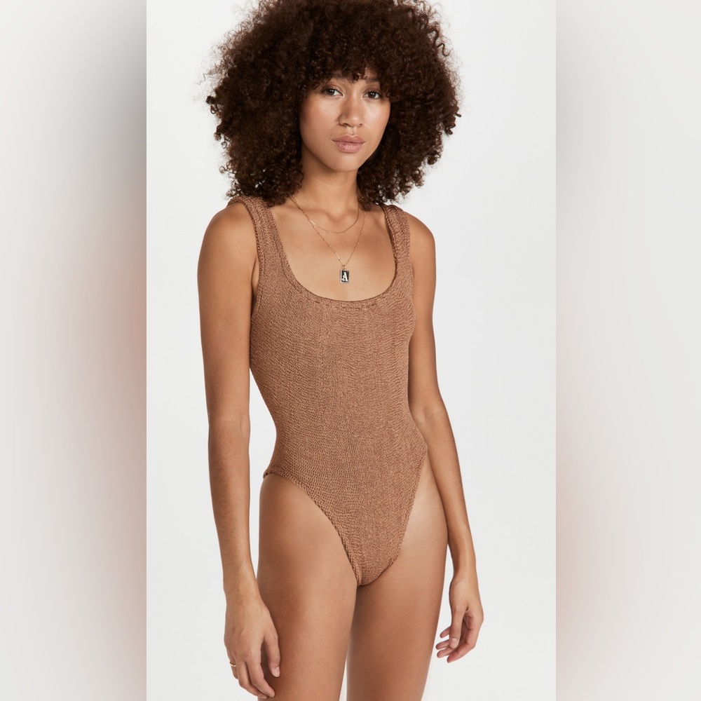 NWT Hunza G Classic Square Neck One Piece Metallic Cocoa
